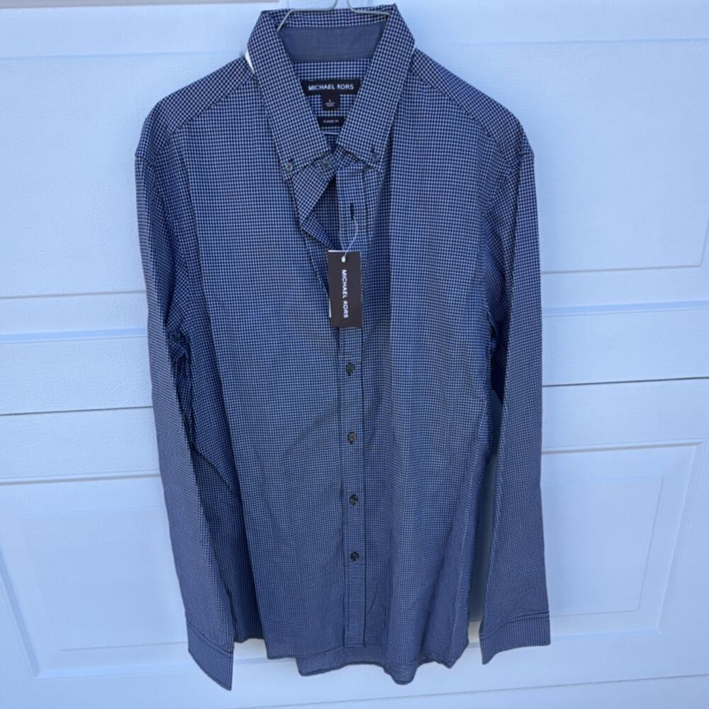 Michael Kors Men's L Classic Fit Midnight Check Button-Down Long Sleeve Shirt